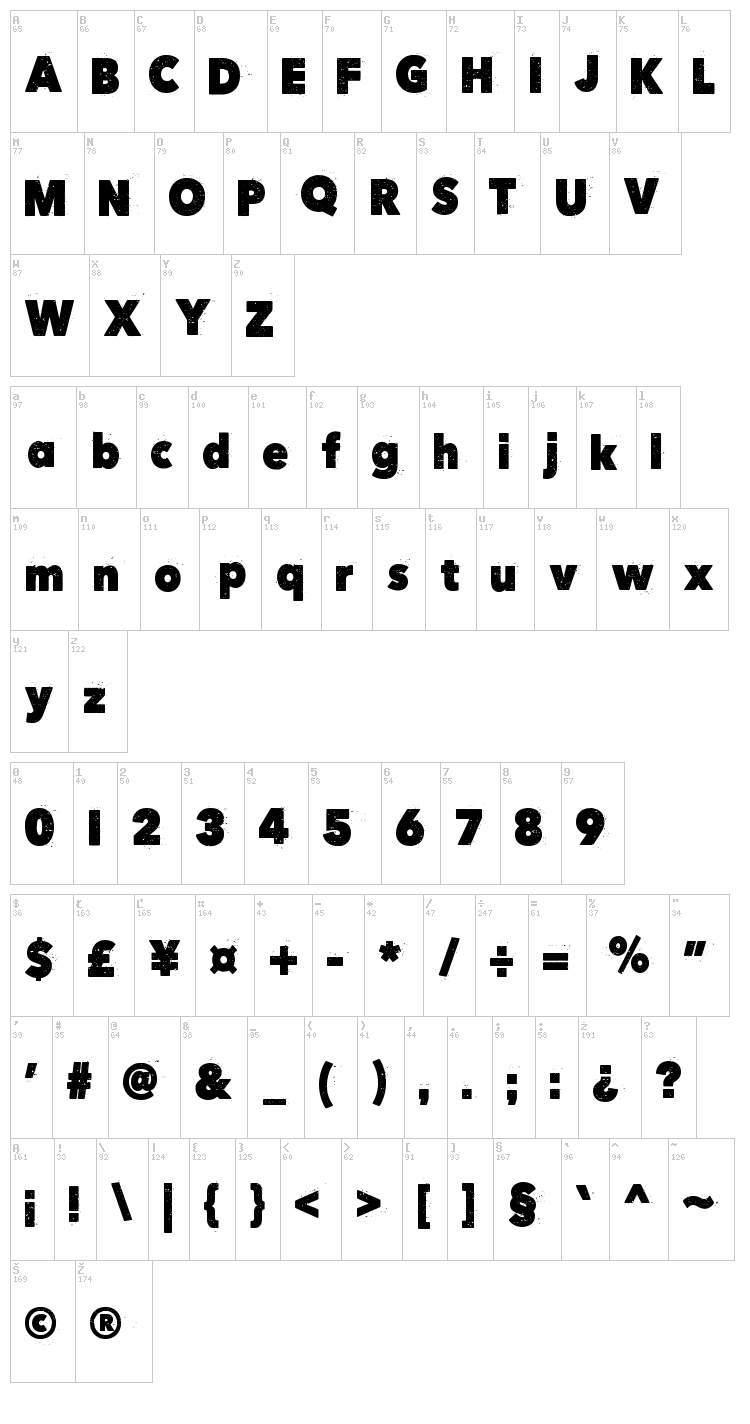 Here Just Now font map